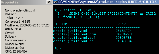 JDBMS_CHECKSUM : Getting a BLOB's CRC32 from sqlplus