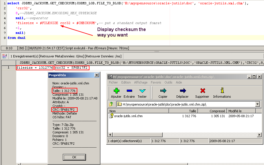 JDBMS_JACKSUM : Generate the crc32 of a BLOB from sql and format output