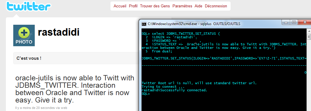 JDBMS_TWITTER : Post a message on a Twitter account from sqlplus.