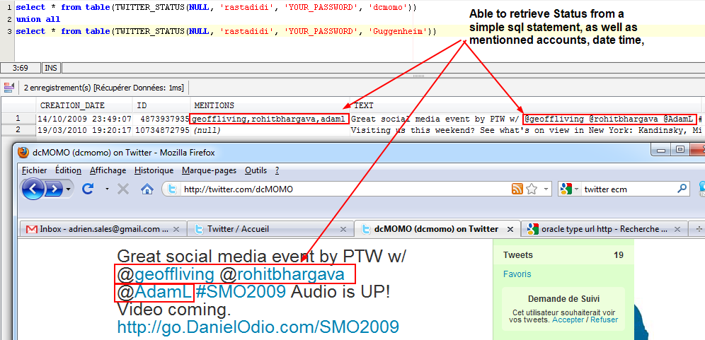 JDBMS_TWITTER : Query a given user status as a table.